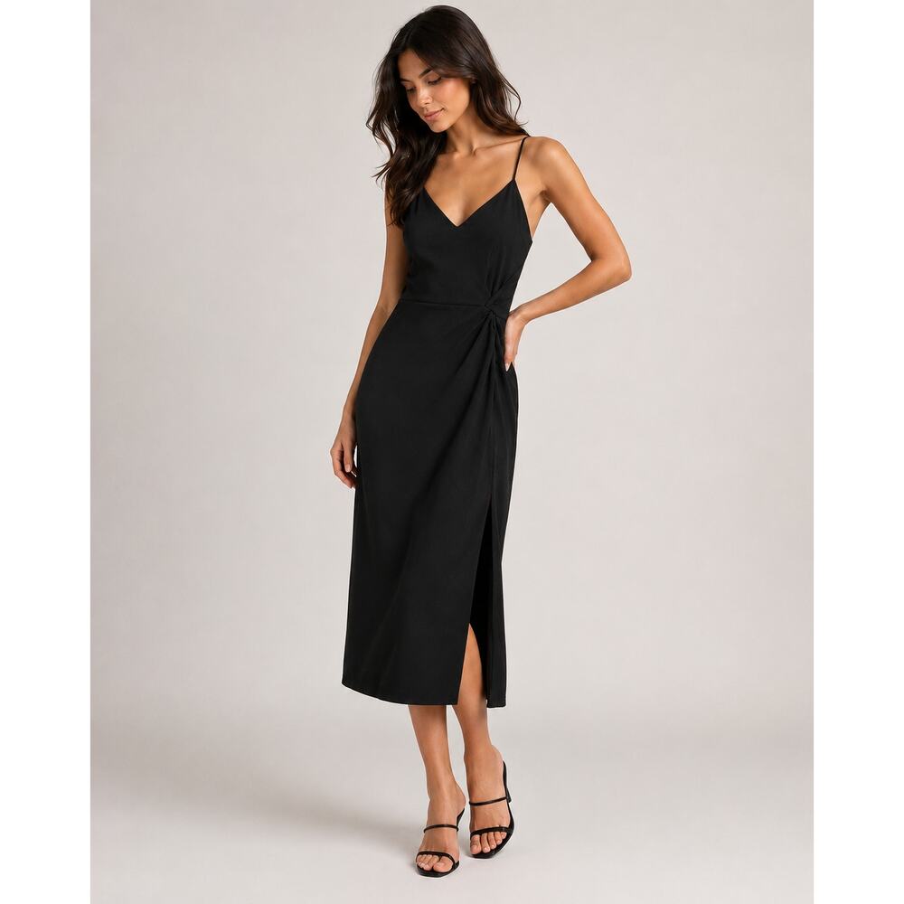 Lulus Black Midi Dress XS Open Crisscross Back Side Slit Cocktail Party Dress